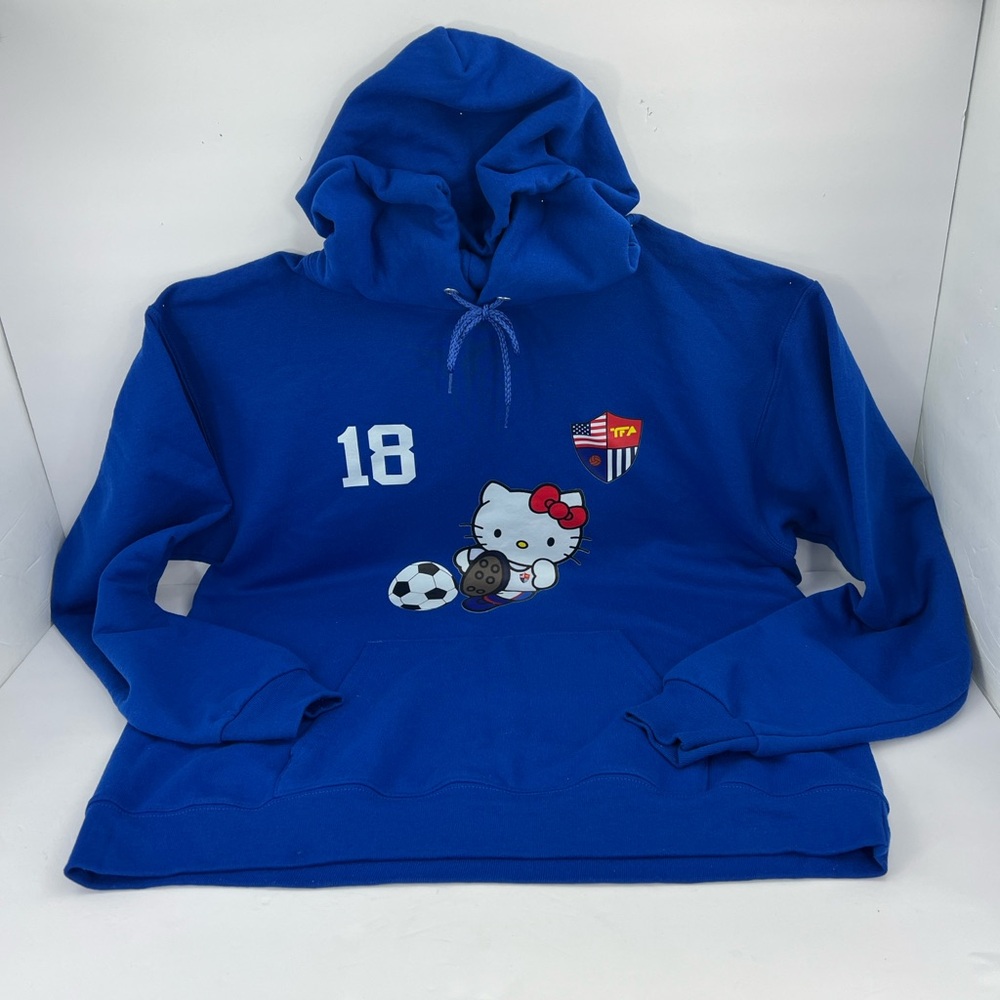 HELLO KITTY FIFA SOCCER SWEATSHIRT WITH HOODIE, BLUE COLOR, MEDIUM SIZE, UNISEX